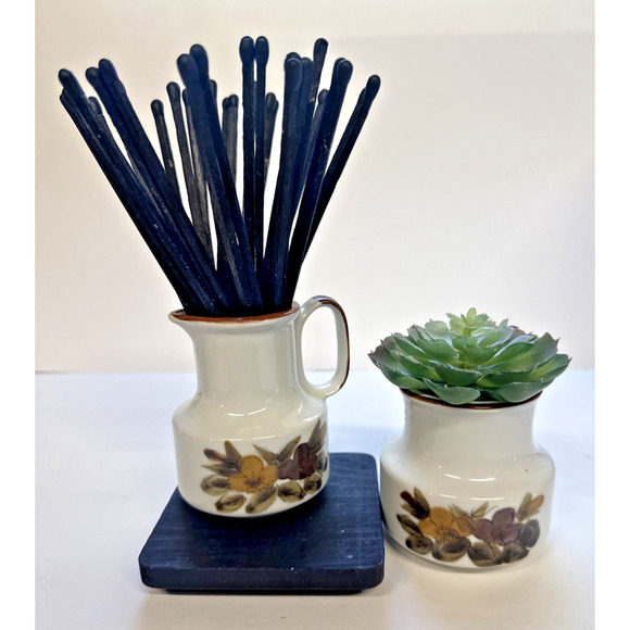 MCM Handgemalt Stoneware Creamer and Sugar Canister Vintage Brown Floral - Picture 2 of 8